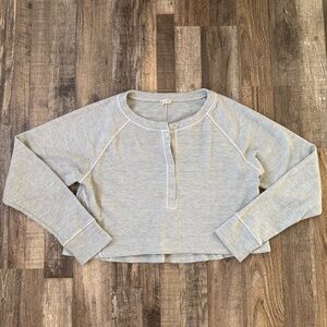 Free People Intimately Gray Long Sleeve waffle Henley crop Top